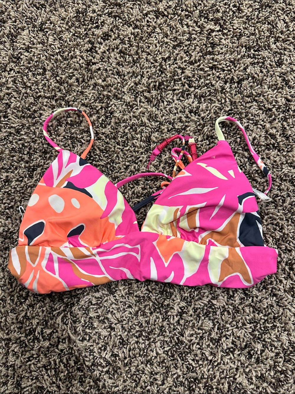 Maaji Pink Orange Neon Green Tropical Print Bikini Top